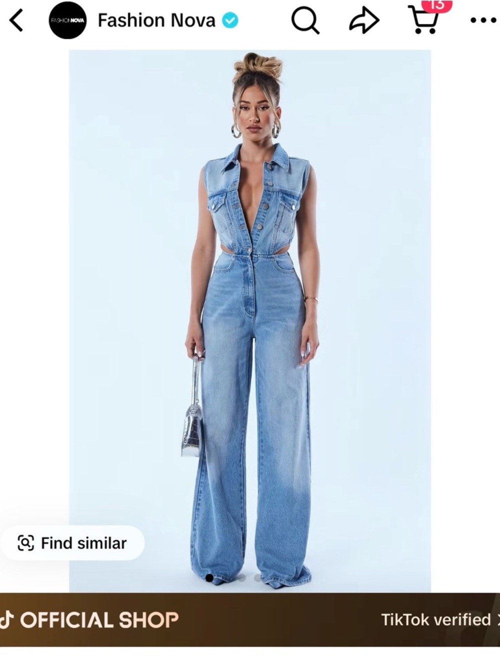 Fashion Nova Light Blue Sleeveless Cutout Denim Jumpsuit